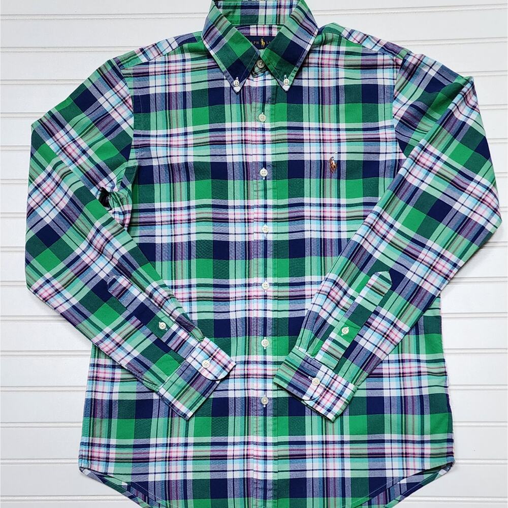 Ralph Lauren Mens Plaid Button Down Long Sleeve Oxford Shirt Size S Green & Blue